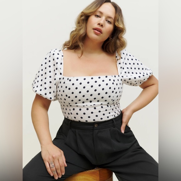 NWT Reformation Arancini Linen Top Malta polka dot 2 - Picture 3 of 6